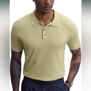 Mainfini Men's Knit Button Polo Shirts Beige XXL